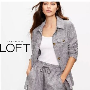 LOFT Gray Jean Jacket with Corduroy Fabric and Casual Style